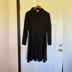COS front zip a-line black long sleeve dress - L